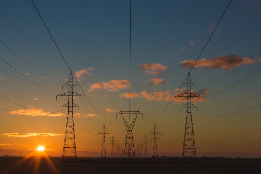 Power infrastructure at sunset